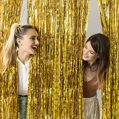 2 Pack Gold Backdrop Birthday Decorations Foil Curtain Backdrop Gold Streamers - Image 6