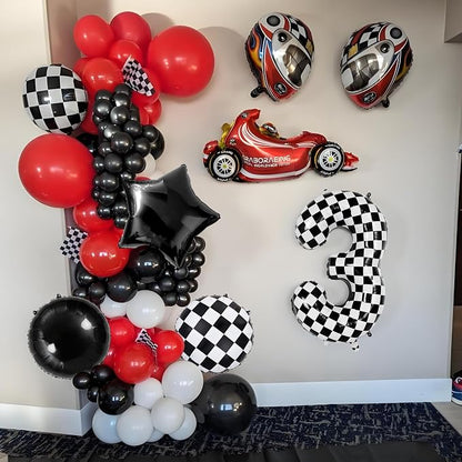 40 Inch Checkered Number 3 Balloon, Kids Boys Racing Theme Party Supplies - Image 6