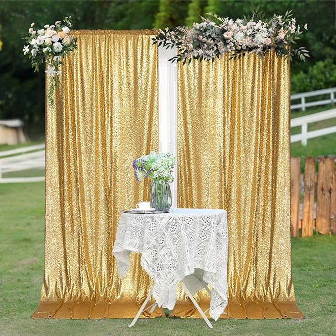 PartyDelight Gold Sequin Backdrop Curtains 5x10ft 2 Panels | Sparkly 3mm sequins - Image 8