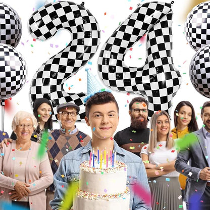 Checkered Number 4 Balloon 40 Inch, Large Foil Black and White Number Balloons - Image 5