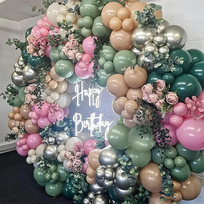 128Pcs Sage Green and Pink Balloon Arch Kit - Image 6