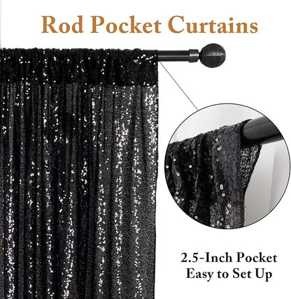 ShinyBeauty Black Backdrops 2 Pieces Sequin Curtains 4FTx7FT Photoshoot - Image 3