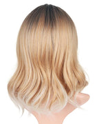 Short Curly Ombre Blonde Bob Hair Wigs For Women Synthetic Middle Part Wig With Brown Roots Party Costume Cosplay Wig (Ombre Blonde-9143)