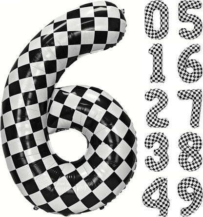 40In Black White Checkered Number 6 Balloon Race Car Digital Foil 6 Balloon | by YOIOZAIZAI