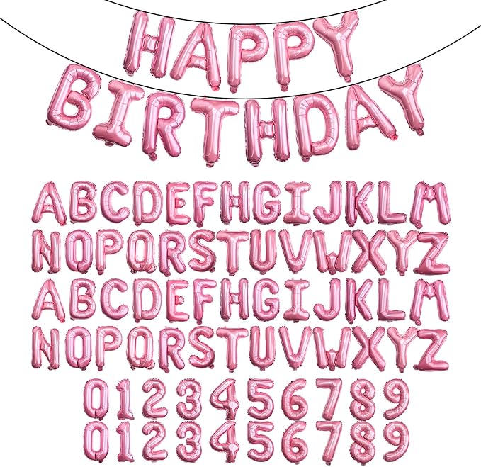16" Pink Letter Number Balloons, Happy Birthday & 2 Sets of A-Z 0-9, Foil Mylar by Makeyourpartypop