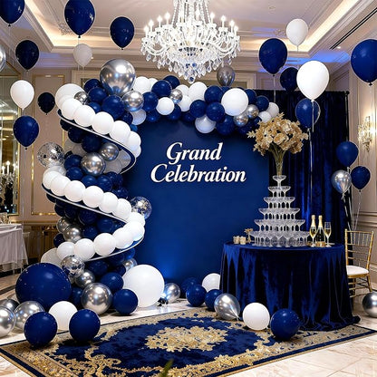 Navy Blue White and Silver Balloons 100 Pack 12 Inch White and Silver Metallic - Image 3