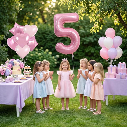 TONIFUL 5th Birthday Balloons Kit 40 Inch Pink Large Number 5 Foil Balloon | - Image 5
