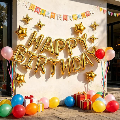 Gold Happy Birthday Balloons Banner 16 Inch Mylar Foil Letters, 10 Inch Five & - Image 5