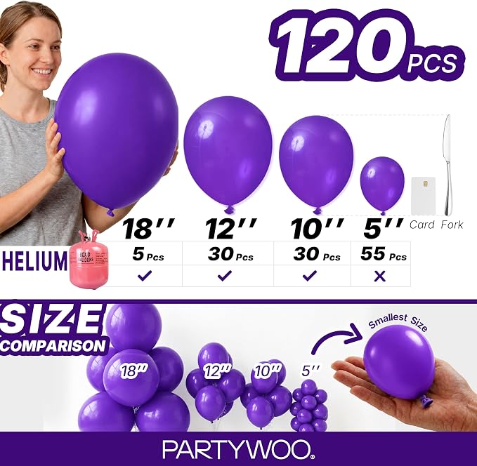 PartyWoo Dark Purple Balloons 120pcs Royal Purple Color 18 12 10 5 Inch | 18 12 - Image 7