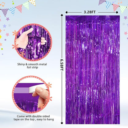 GCB 2Pack Purple Metallic Tinsel Foil Fringe Curtains, Door Streamers Photo - Image 2