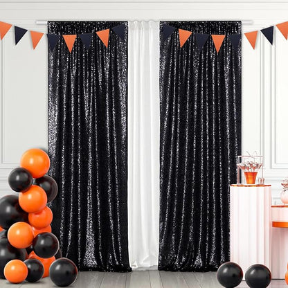 Eternal Beauty Black Sequin Backdrop Curtains, 2 Panels 2x8FT | 3mm Sparkle - Image 6