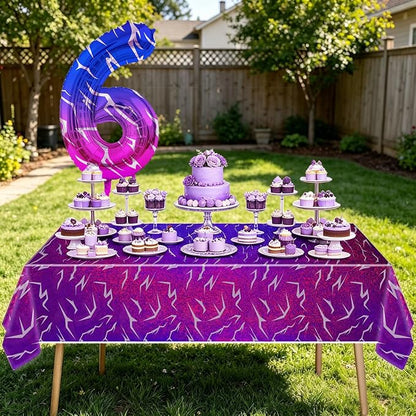 2pcs Purple Demon 54''x108'' Birthday Tablecloth and 40 Inches Number 6 Hunters - Image 5