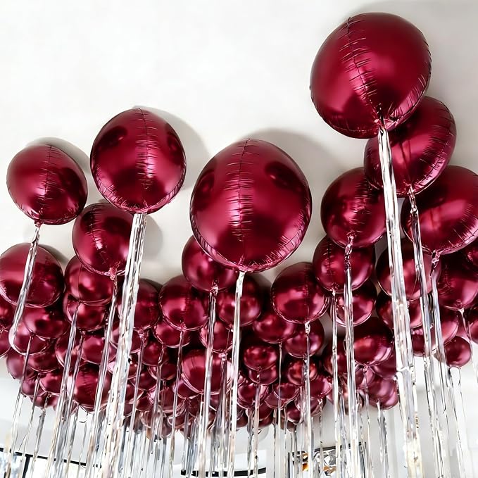 12Pcs Red Round Balloons Foil, Large Metallic Dark Red Burgundy Balloons - Image 8