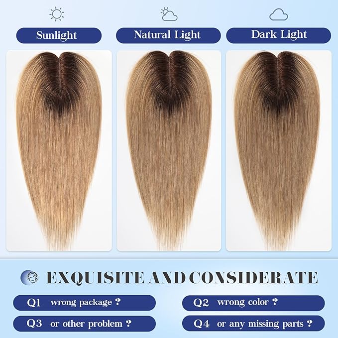 HAIRCUBE Hair Toppers 100% Real HumanHair,Ombre Ash Blonde,5.5"*4" MONO Large Base, 46g Hand-moven Real Human Hair Toppers for Women with ThinningHair