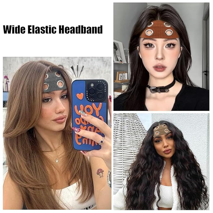 papasgix Grommet Headband for Women, Y2K Elastic Headband Wide Black Hair Band with Holes Metal Rock Style 2000s Hair Accessories (1, Black)