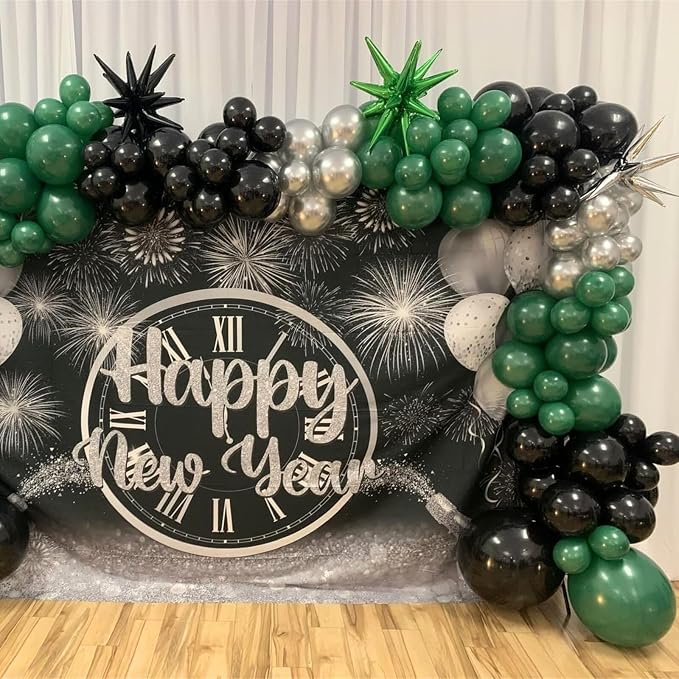 Green Black Balloons Dark Green Black Silver Confetti Balloons 35 Pcs 12 Inch - Image 5