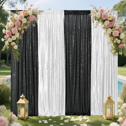 Eternal Beauty Black & Silver Sequin Backdrop Curtains, 4 Panels 2x8FT | 3mm - Image 4