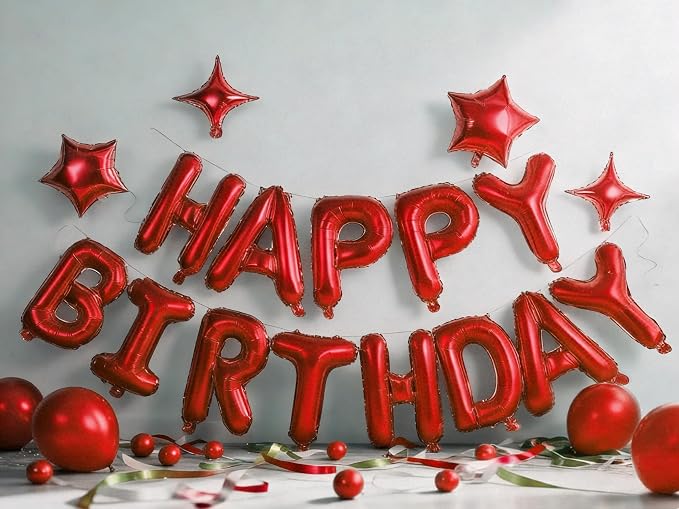 Red Happy Birthday Balloons Banner Sign Mylar letter Party Decoration | include - Image 2