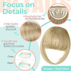 Clip in Bangs, Synthetic French Bangs Hair Clip, Fake Bangs Fringe with Temples Hairpieces for Women Natural Curved Hair Extensions for Daily Wear Ash Blonde