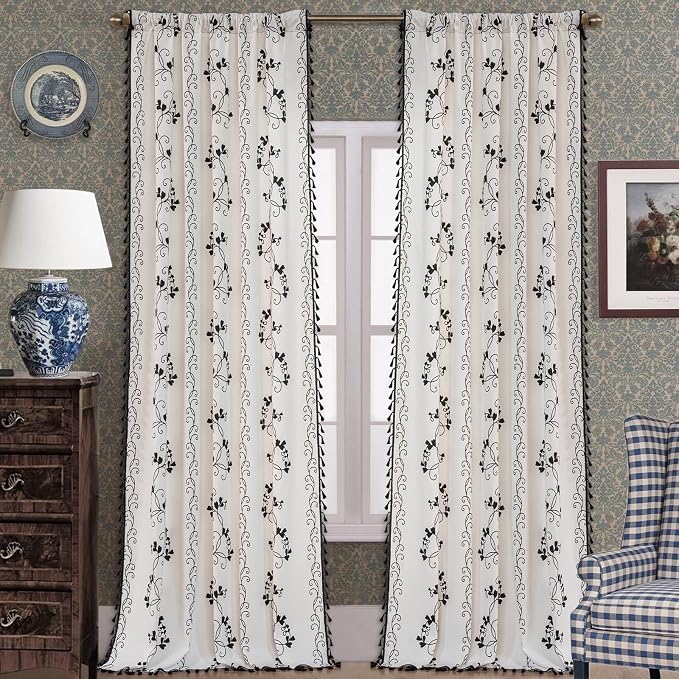 F-CHU Bohemian Floral Curtains 63 Long Patterned Curtain - Image 2