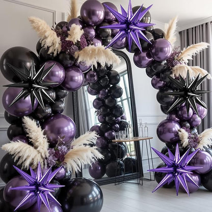Purple Black Star Balloons, 22/27 Inch Black and Purple Star Shaped Balloons - Image 4