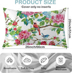 Satin Pillowcase 1 Pack-Pink Roses Flowers and Red Birds Silky Pillow Cover for Hair and Skin,Standard Size 20x26 Inch Soft Cooling Printed Pillow Cases with Hidden Zipper,Gifts for Women Men