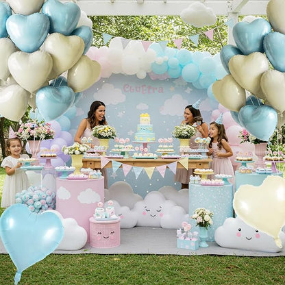 TONIFUL 30 Pcs 18 Inch Blue Cream White Heart Shape Foil Mylar Balloons | Soft - Image 6