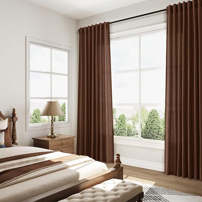 Mocha Brown Linen Curtains 90 Inch Length 2 Panels - Image 7