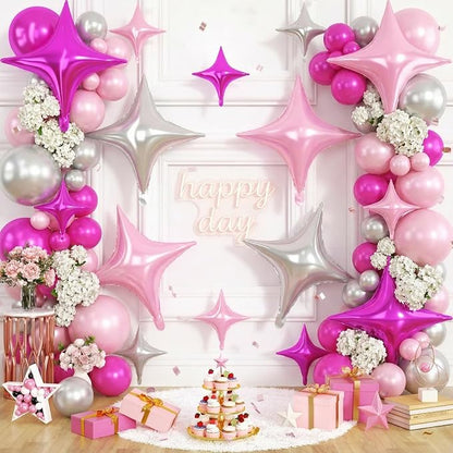 Pink Silver Star Balloons, 26 Inch and 10 Inch Pink Stars Shaped Balloon - Image 4