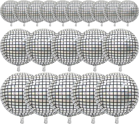 PartyWoo Silver Disco Ball Large Giant Foil Balloons 20pcs Different Sizes | 22 by PartyWoo