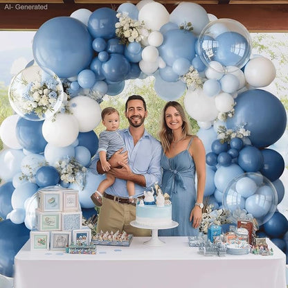 Dusty Blue White Clear Balloons Arch Kit, Party Decor. | Pastel/denim light blue - Image 8
