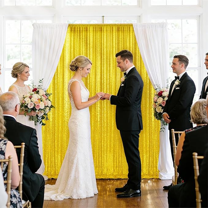 4×8FT-2PCS Bright Yellow Sequin Backdrop Curtains Panels, Photography Backdrop - Image 7