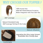 Hair Toppers for Women Real Human Hair, 360°3D Bangs Clip Human Toppers for Women with Thinning hair Realistic Scalp Line (Black, 3D French Bangs(11 * 7)) (Light Brown, 14 Inch Wispy Bangs)