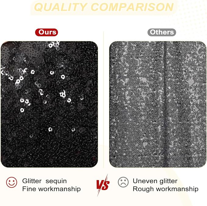 PartyDelight Black Sequin Backdrop 10x10ft Sparkly Photo Curtain | 4 Inch Rod - Image 3
