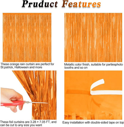 ZATAYE 2 Pack Orange Halloween Foil Curtain Streamer Decorations | Orange - Image 4