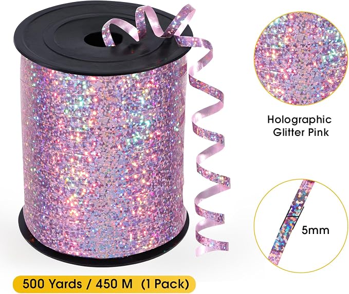 Pink Curling Ribbon, 500 Yard Shiny Metallic Curling Ribbon - Image 5