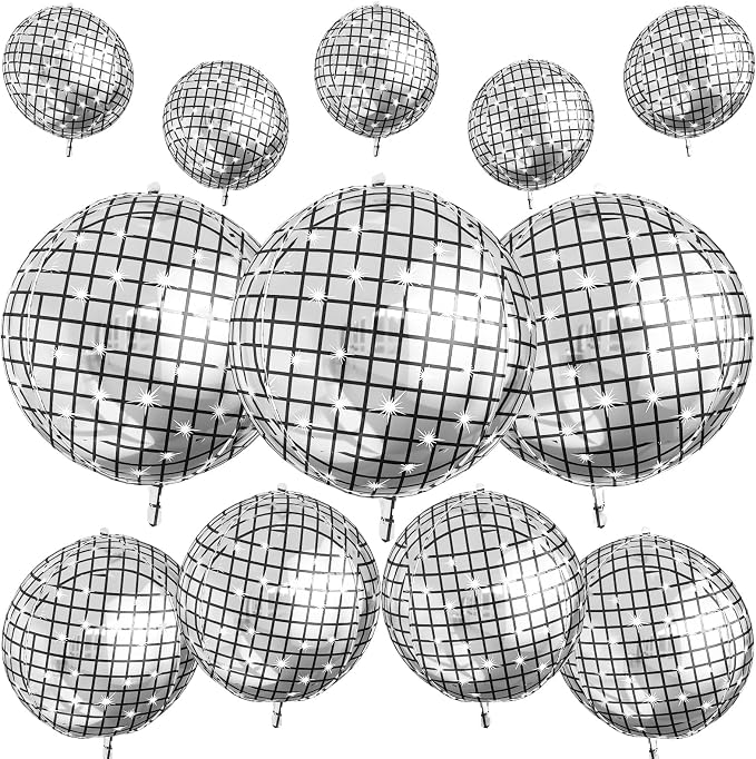12Pcs Disco Ball Balloons, Metallic Silver Disco Balloon by vibzox