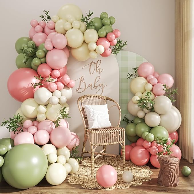 Sage Green Pink Yellow Pastel Balloon Arch Kit by CROSSFINGERS
