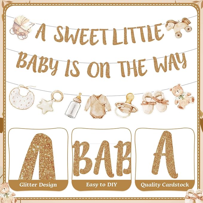 Neutral Gold Baby Shower Party Decorations Boho Beige Baby Shower Banner - Image 3