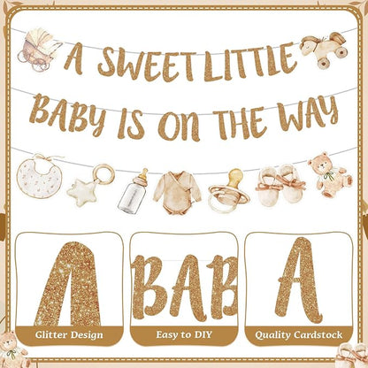 Neutral Gold Baby Shower Party Decorations Boho Beige Baby Shower Banner - Image 3