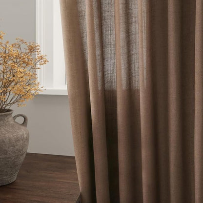Caramel Brown Linen Curtains for Living Room 94 Inches Long Back Tab and Rod - Image 9