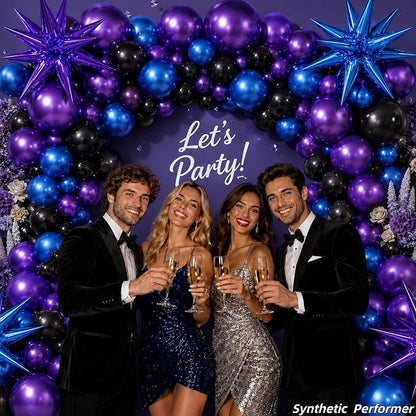Black Purple Blue Balloon Arch Garland Kit Metallic Latex Foil Balloons | Video - Image 9