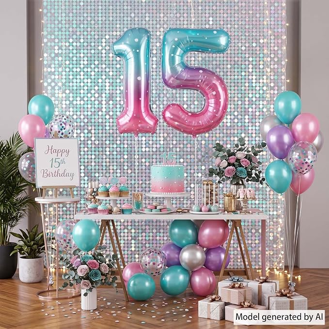 40 Inch Blue Pink Number 15 Balloon, Quinceanera & 15th Birthday Decor | 40in - Image 7