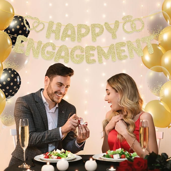 Pre-Strung Engagement Party Decorations, Glitter Happy Engagement Banner - Image 5
