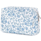 Narwey Cute Floral Makeup Bag Travel Cosmetic Bag Organizer Toiletry Bag Make Up Bags with Organized Pocket for Women Girls (Large, Little Blue Flower)