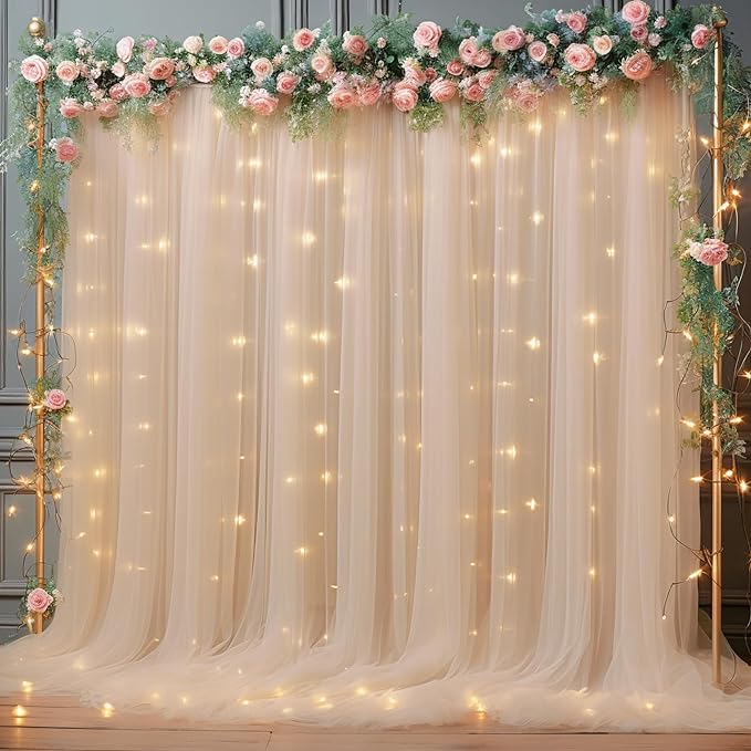 10x10ft Champagne Tulle Backdrop Curtain by Partisky