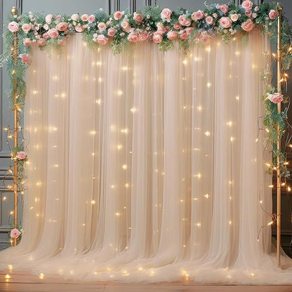 10x10ft Champagne Tulle Backdrop Curtain by Partisky