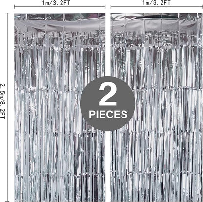2 Pack Silver Foil Fringe Curtain Backdrop, 3.2Ft x 8.2Ft Metallic Tinsel Foil - Image 3