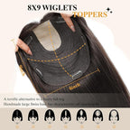 YAMI Hair Toppers for Women Real Human Hair 100% Real Human Hair Toppers for Women with Bangs 15 Inch Hair Pieces with Hairloss (Dark Brown)