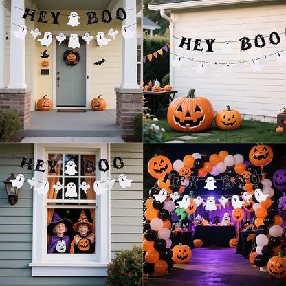Ghost Banner Hey Boo Halloween Decorations, Pre-Strung Glitter Halloween Banner - Image 5